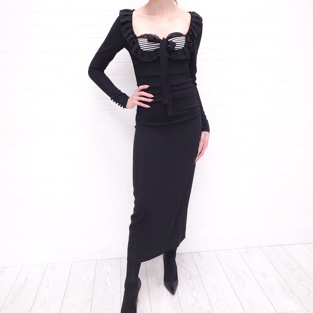 ALESSANDRA RICH BLACK DRESS WITH STRIPES - SIZE 0