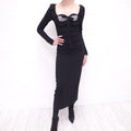 ALESSANDRA RICH BLACK DRESS WITH STRIPES - SIZE 0