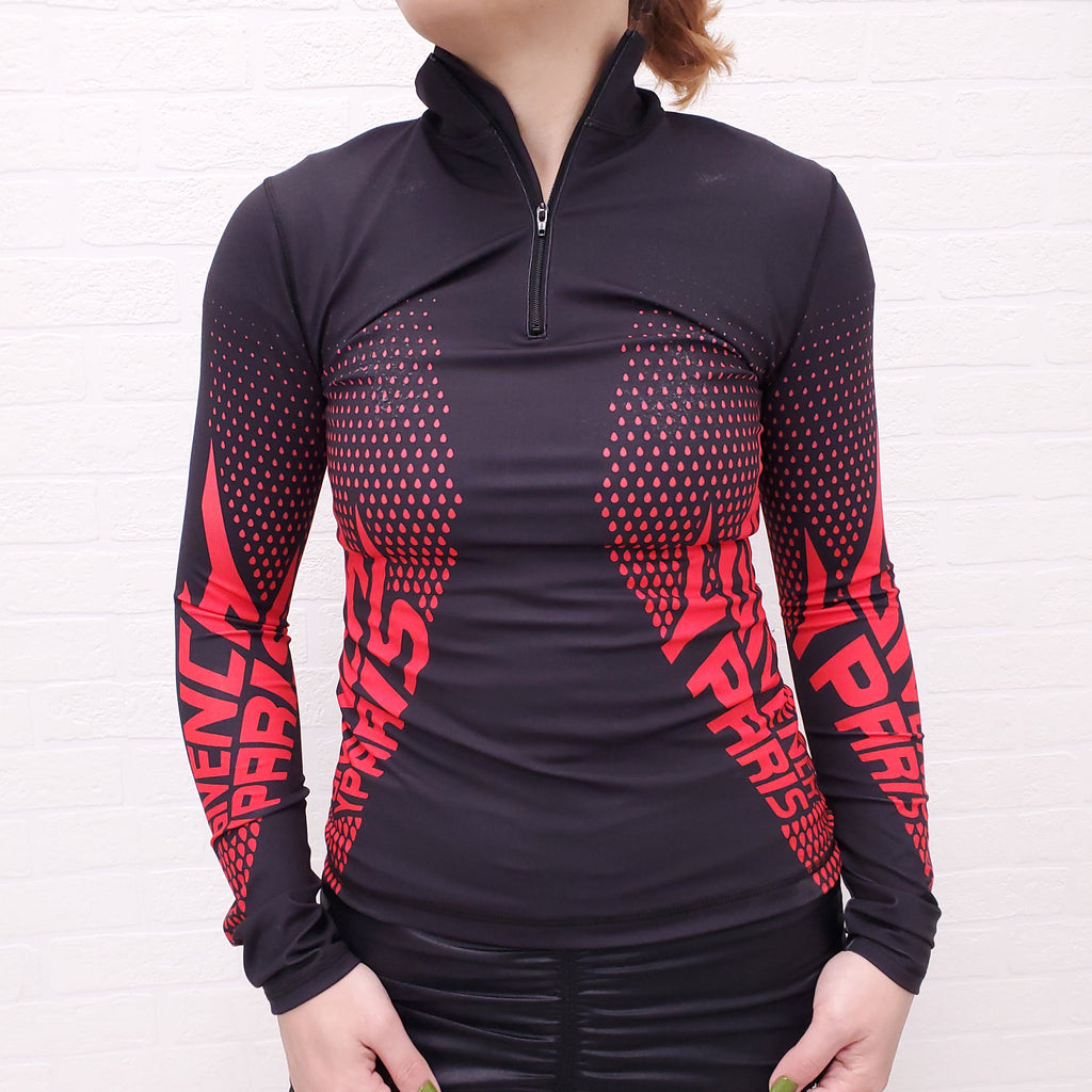 GIVENCHY RED AND BLACK NEOPRENE ZIP UP JUMPER - SIZE 36