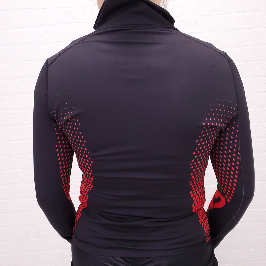 GIVENCHY RED AND BLACK NEOPRENE ZIP UP JUMPER - SIZE 36
