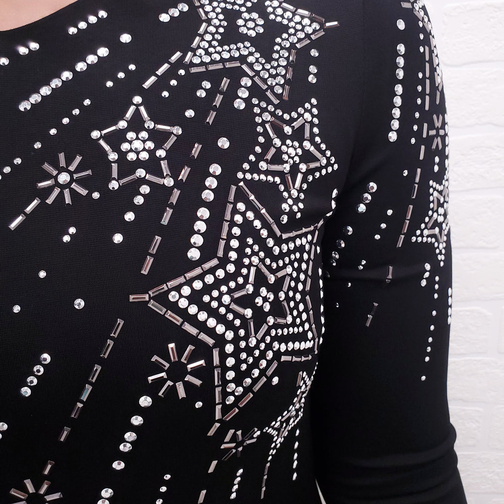 JUST CAVALLI MESH PANELLED CRYSTAL EMBELLISHED DRESS - SIZE 46
