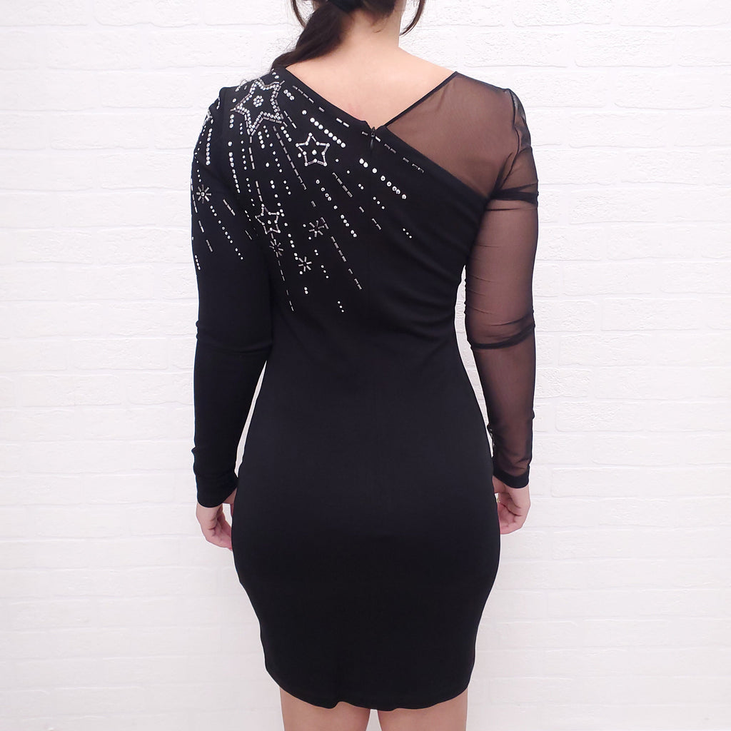 JUST CAVALLI MESH PANELLED CRYSTAL EMBELLISHED DRESS - SIZE 46