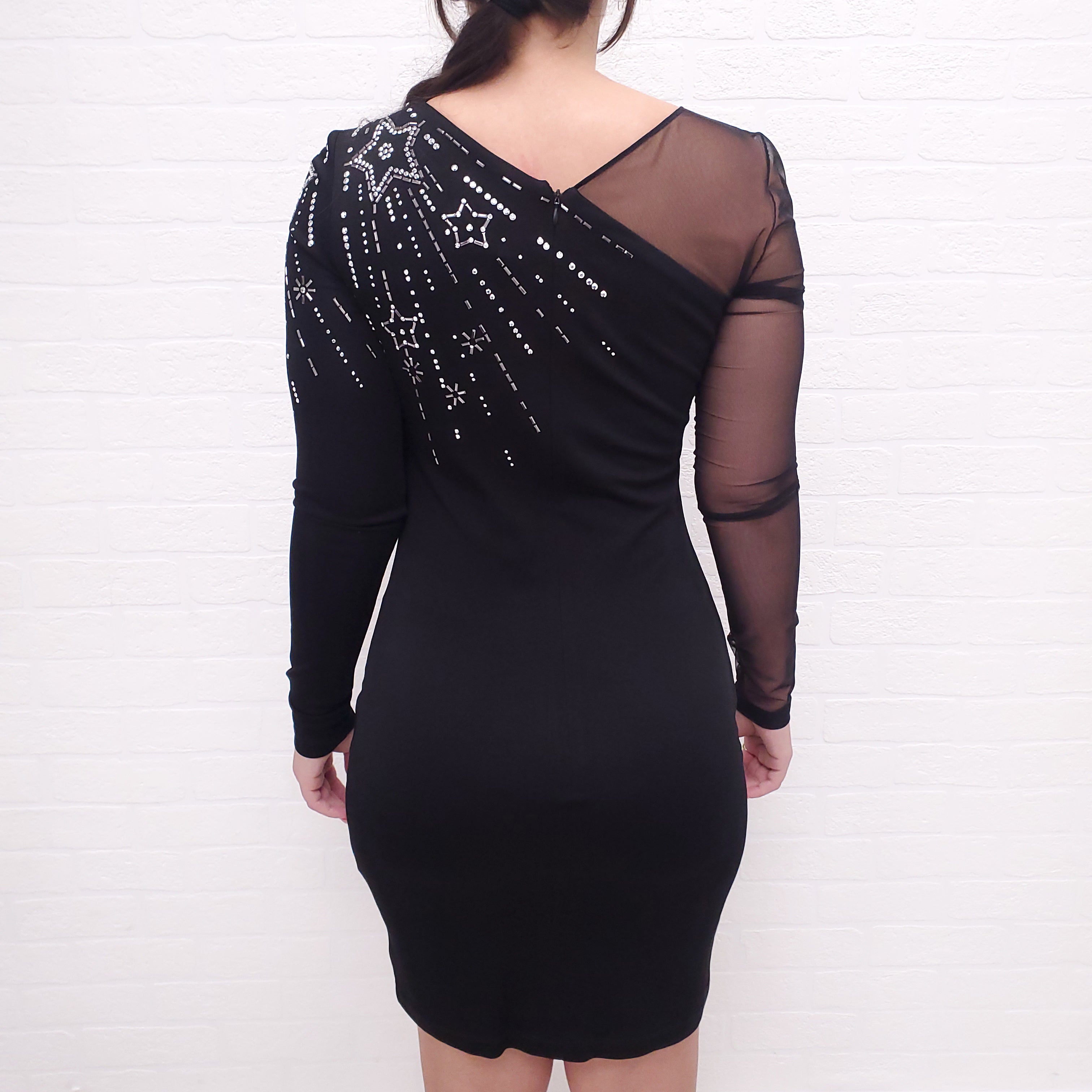 JUST CAVALLI MESH PANELLED CRYSTAL EMBELLISHED DRESS - SIZE 46