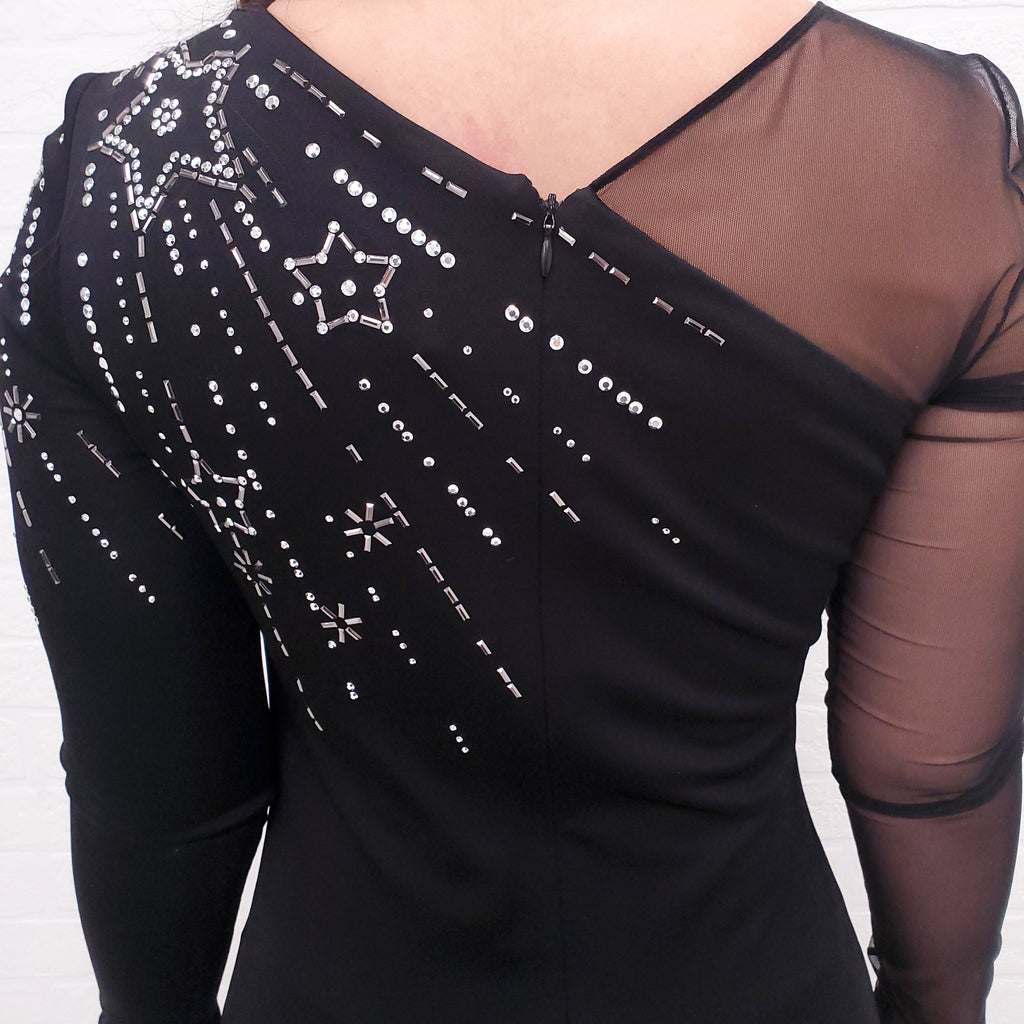 JUST CAVALLI MESH PANELLED CRYSTAL EMBELLISHED DRESS - SIZE 46