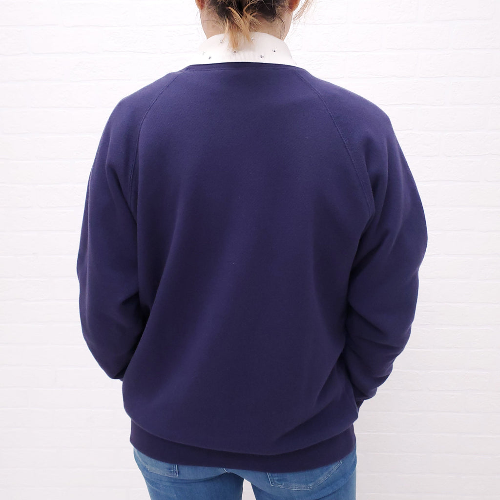 ALESSANDRA RICH EMBROIDERED NAVY SWEATER - SIZE S