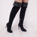GIANVITO ROSSI BLACK SUEDE FOLDED KNEE HIGH BOOT - SIZE 38