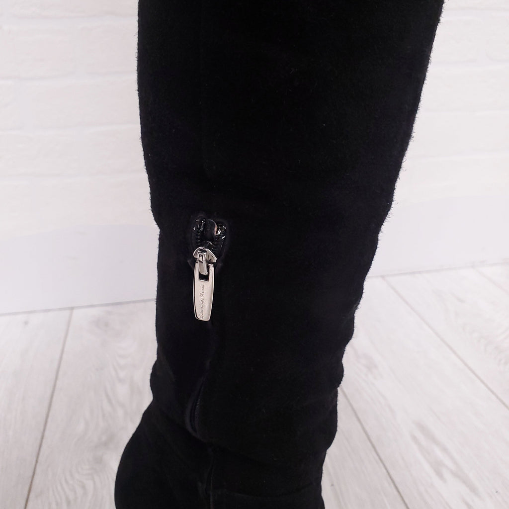 GIANVITO ROSSI BLACK SUEDE FOLDED KNEE HIGH BOOT - SIZE 38