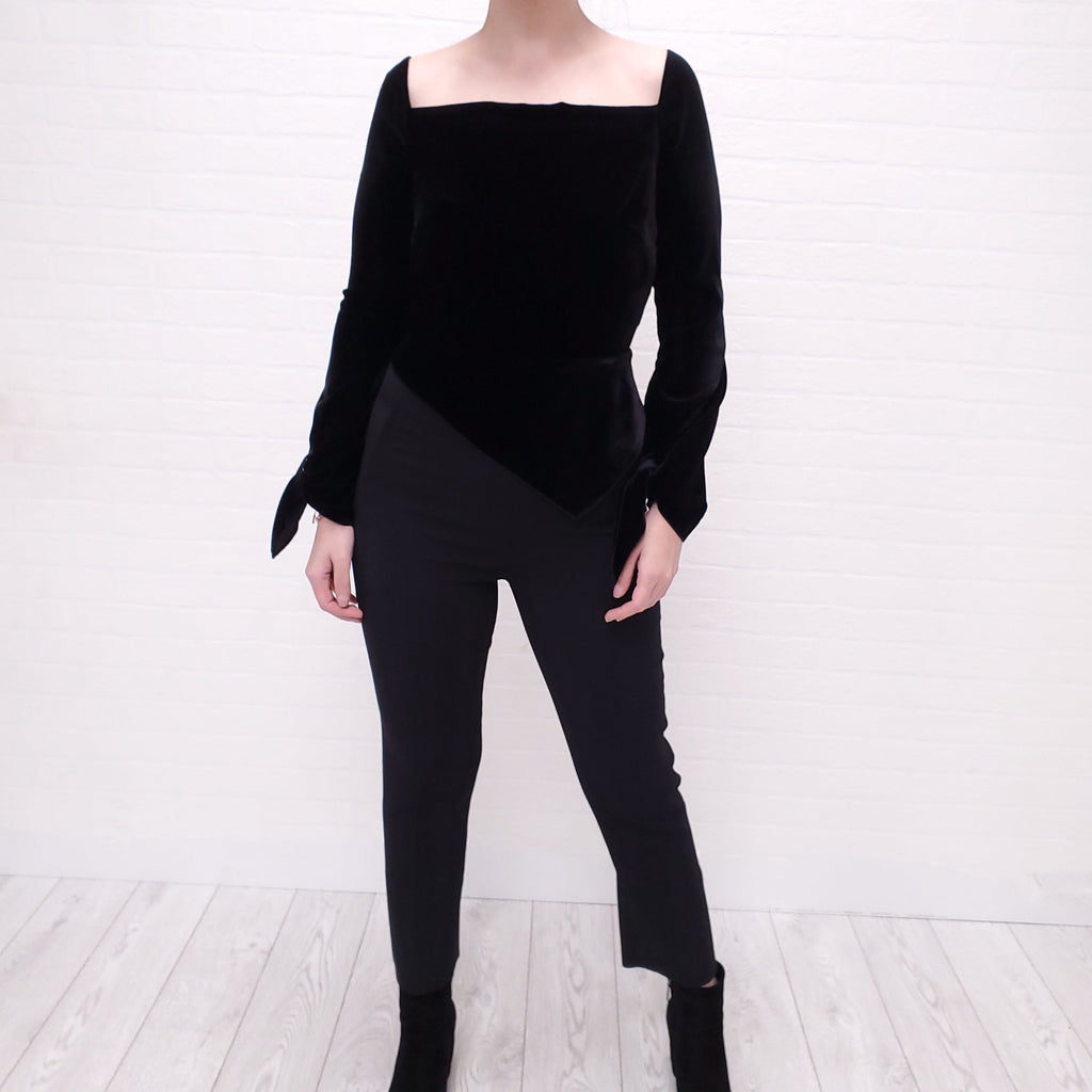 ROLAND MOURET BLACK JUMPSUIT WITH VELVET - SIZE 6