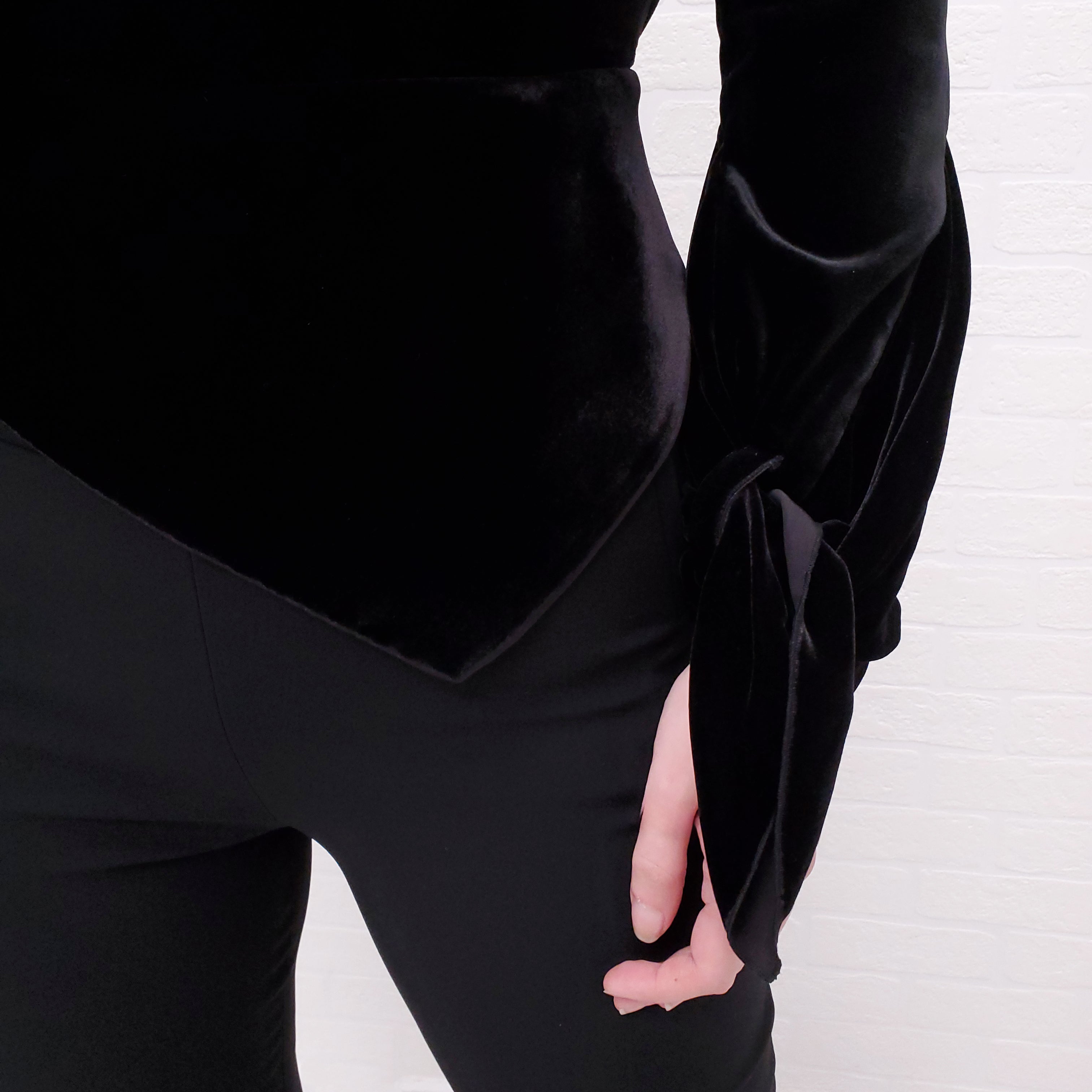 ROLAND MOURET BLACK JUMPSUIT WITH VELVET - SIZE 6