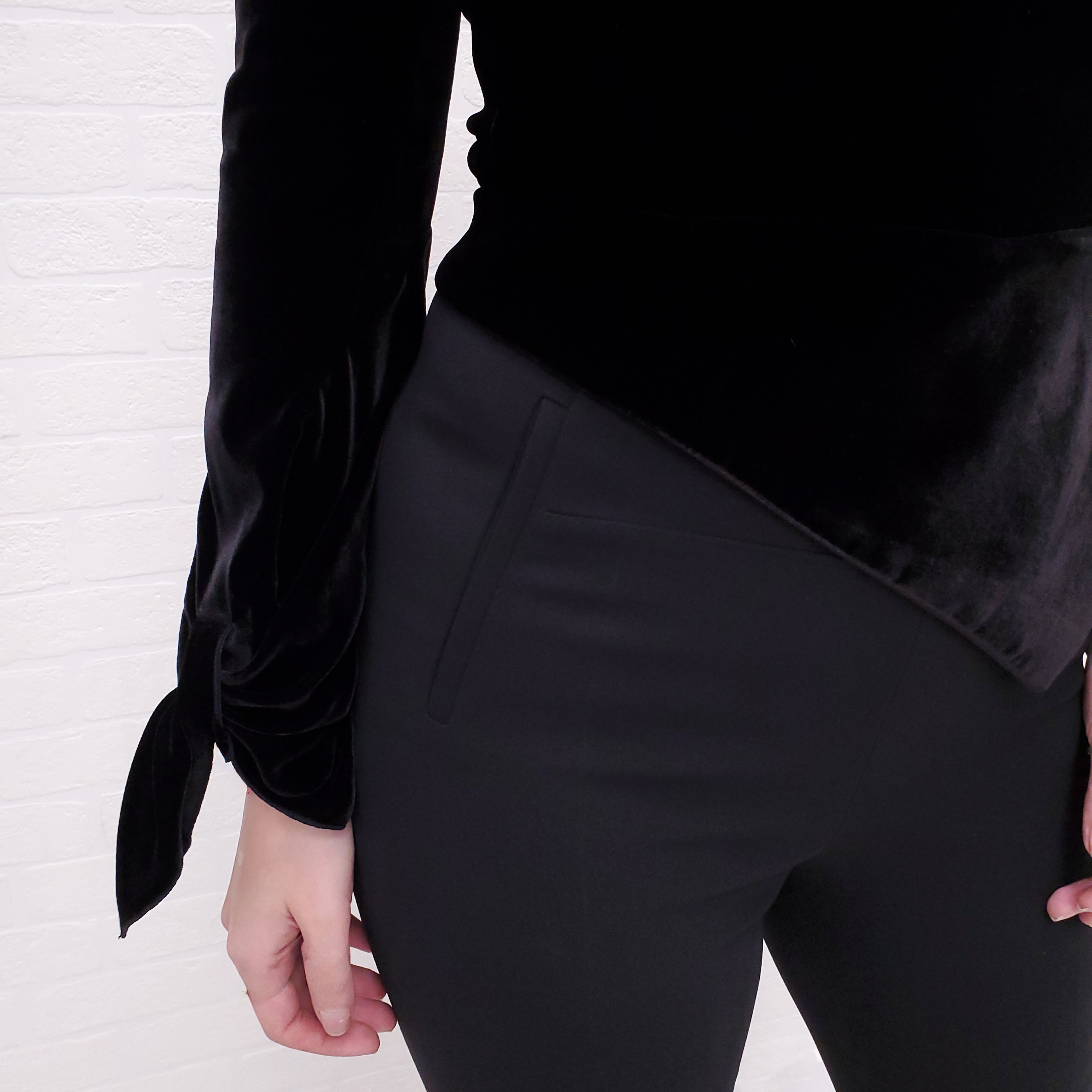 ROLAND MOURET BLACK JUMPSUIT WITH VELVET - SIZE 6