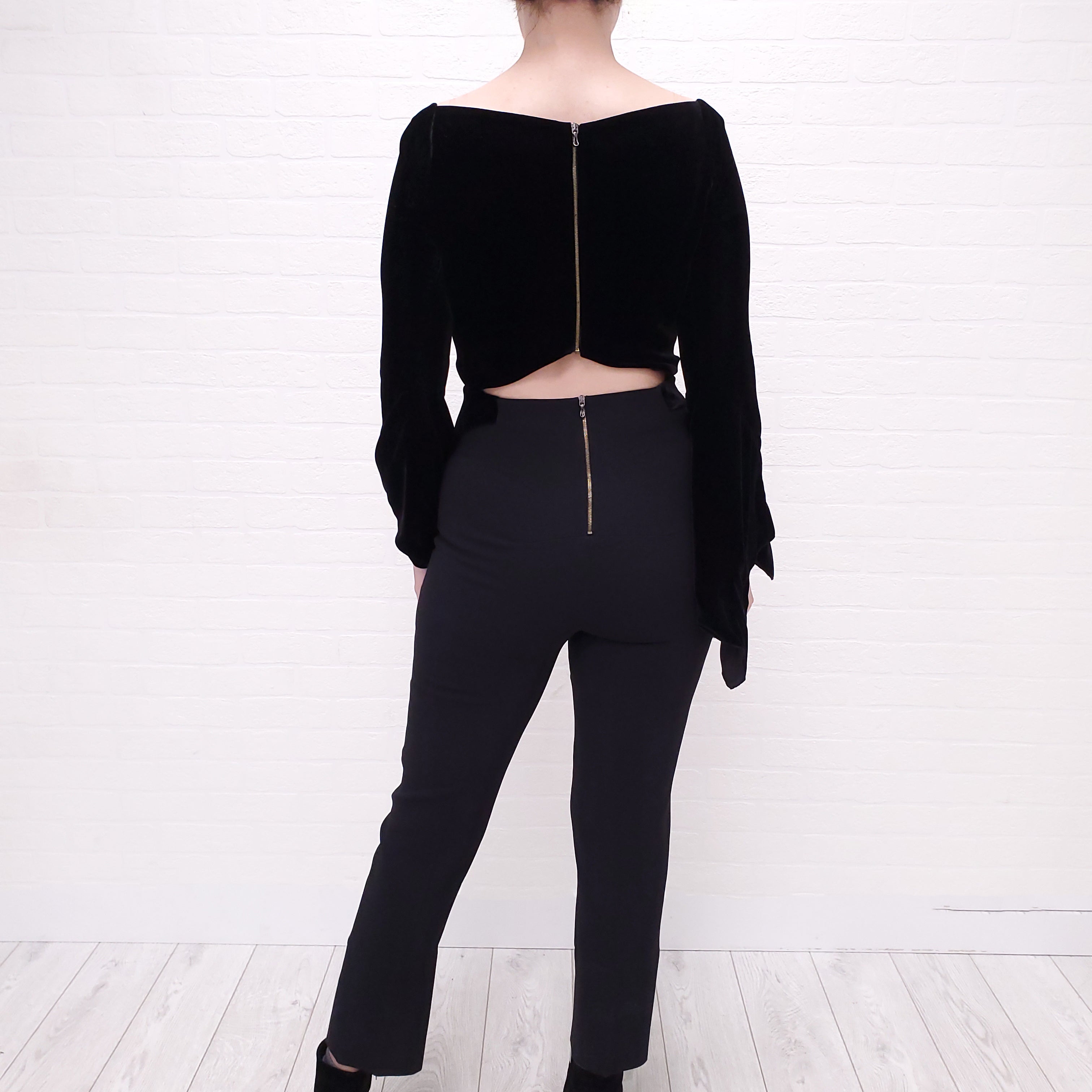 ROLAND MOURET BLACK JUMPSUIT WITH VELVET - SIZE 6