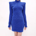 BALMAIN BLUE DRESS WITH GOLD BUTTONS - SIZE 38