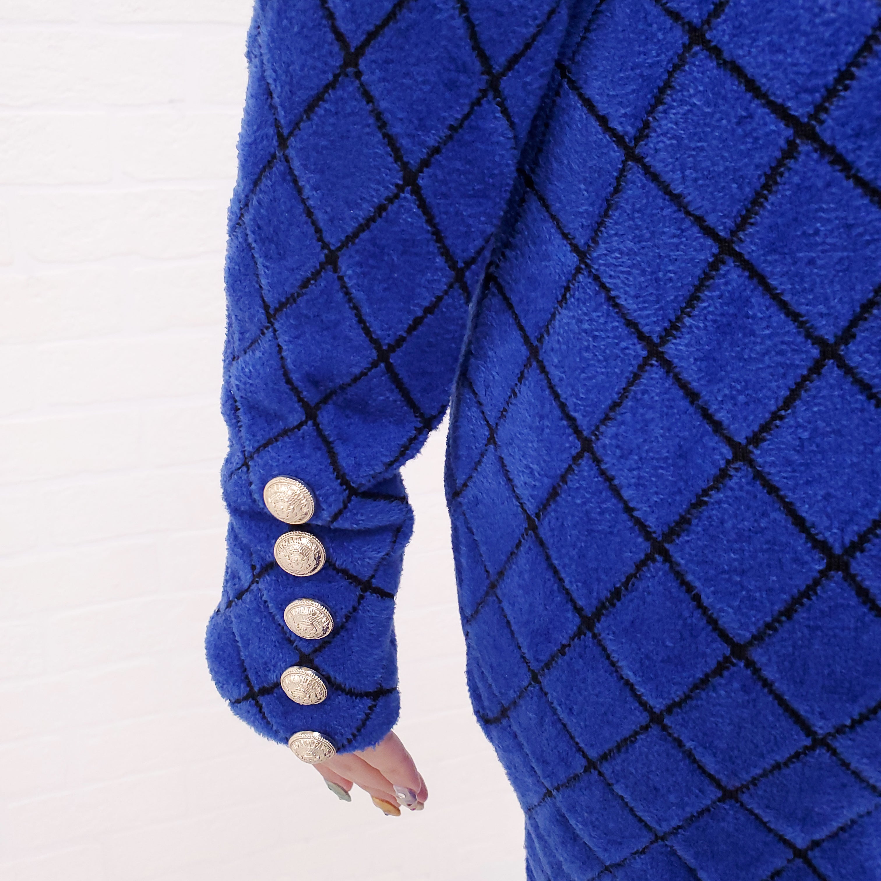 BALMAIN BLUE DRESS WITH GOLD BUTTONS - SIZE 38