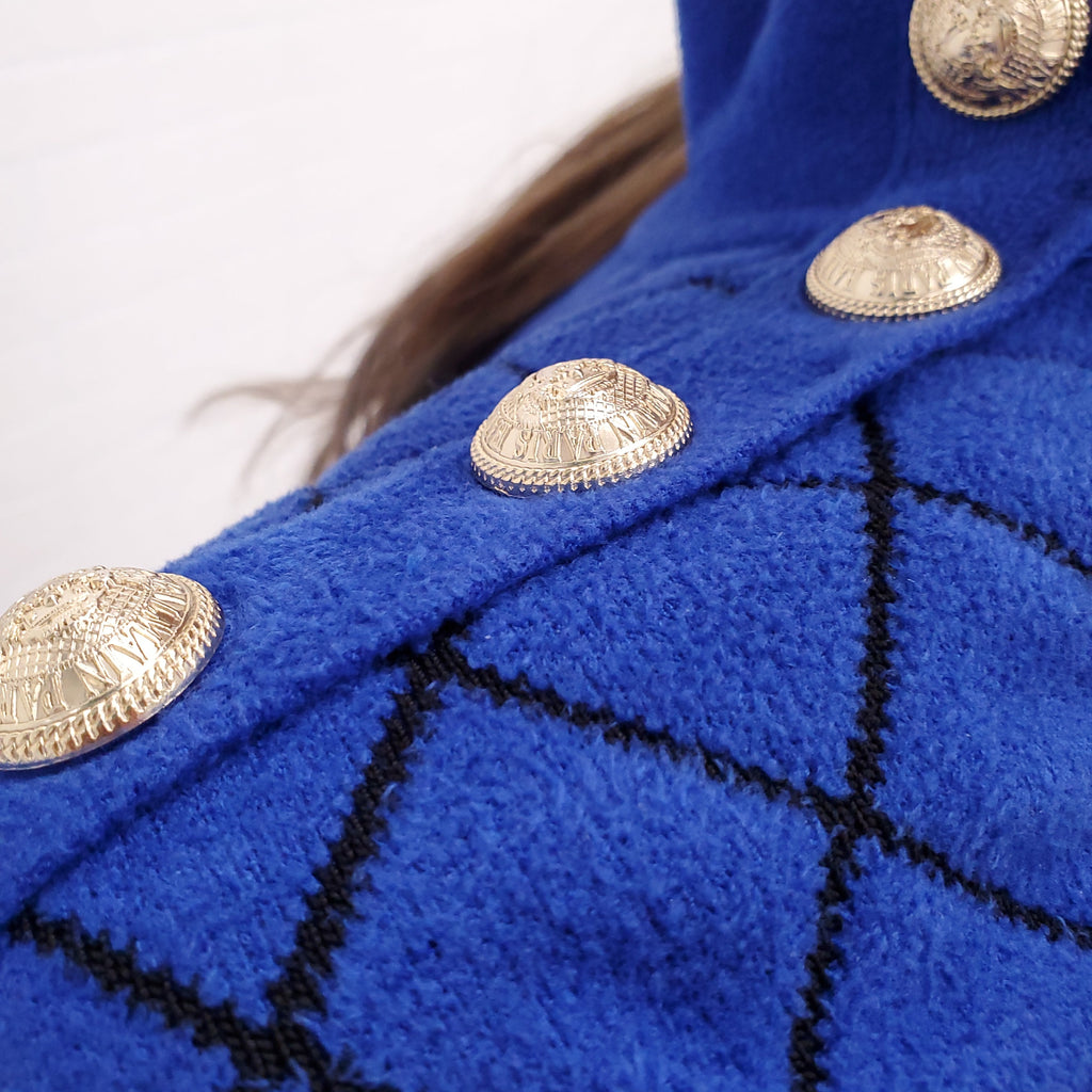 BALMAIN BLUE DRESS WITH GOLD BUTTONS - SIZE 38