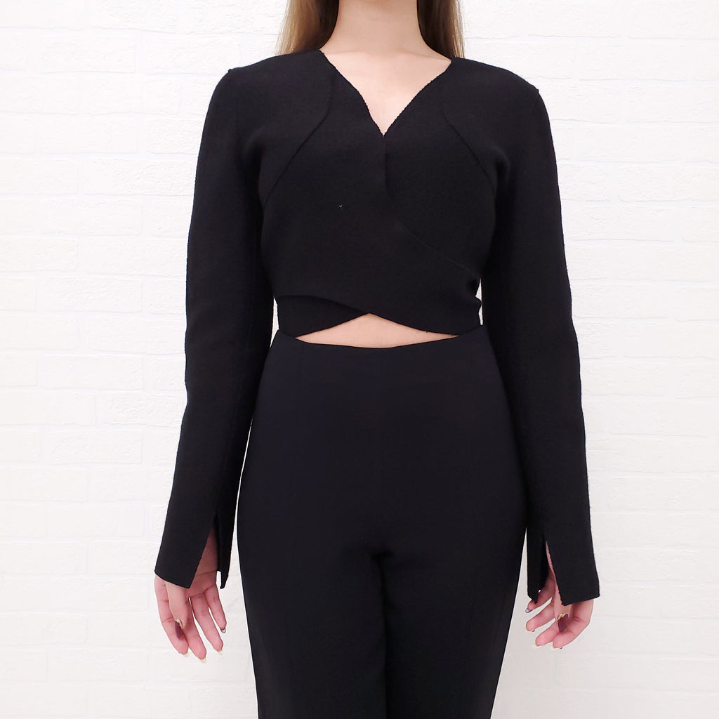 CHANEL BLACK WRAP JACKET - SIZE 36