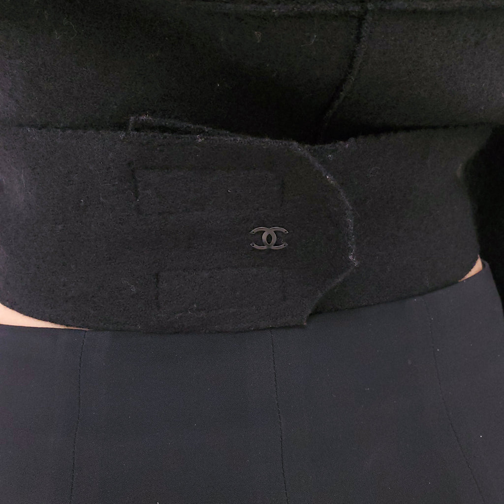 CHANEL BLACK WRAP JACKET - SIZE 36