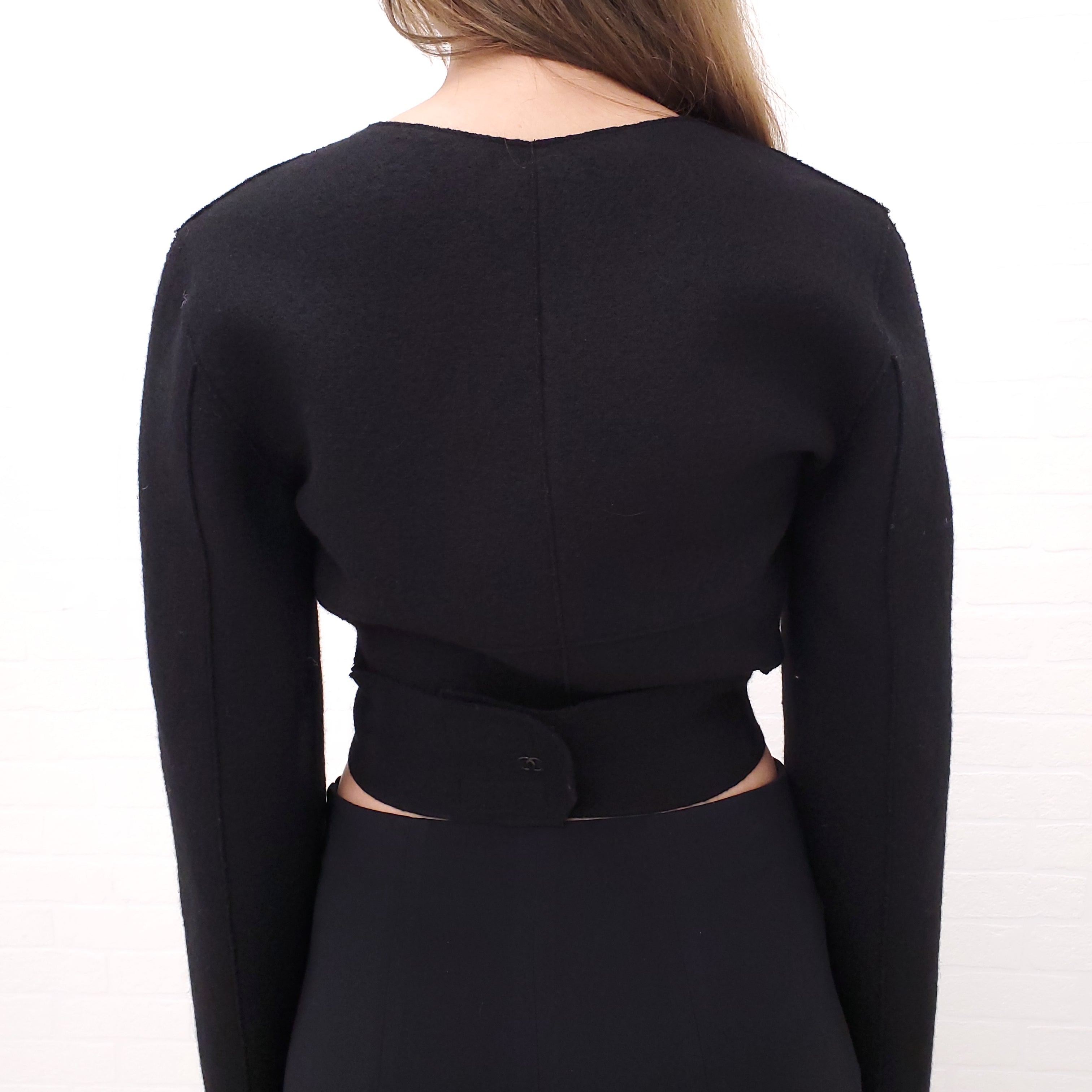 CHANEL BLACK WRAP JACKET - SIZE 36