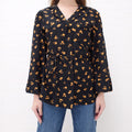 GANNI BLACK FLORAL PRINTED BLOUSE - SIZE 36