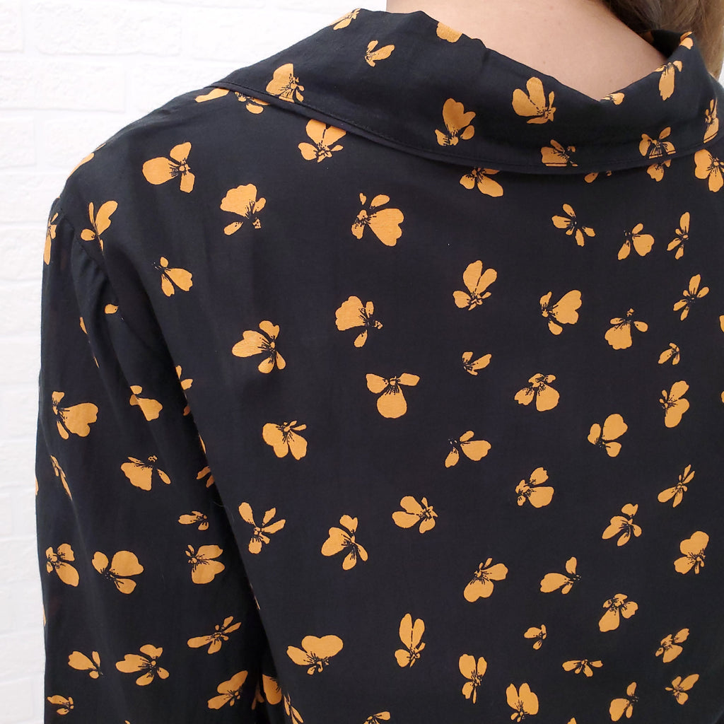 GANNI BLACK FLORAL PRINTED BLOUSE - SIZE 36