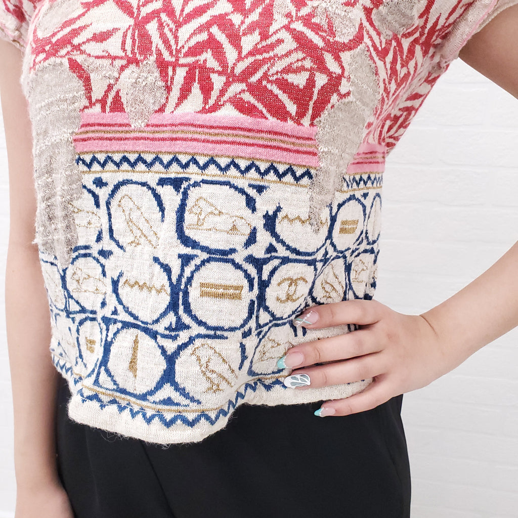 CHANEL KNIT PATTERNED SWEATER - SIZE 36