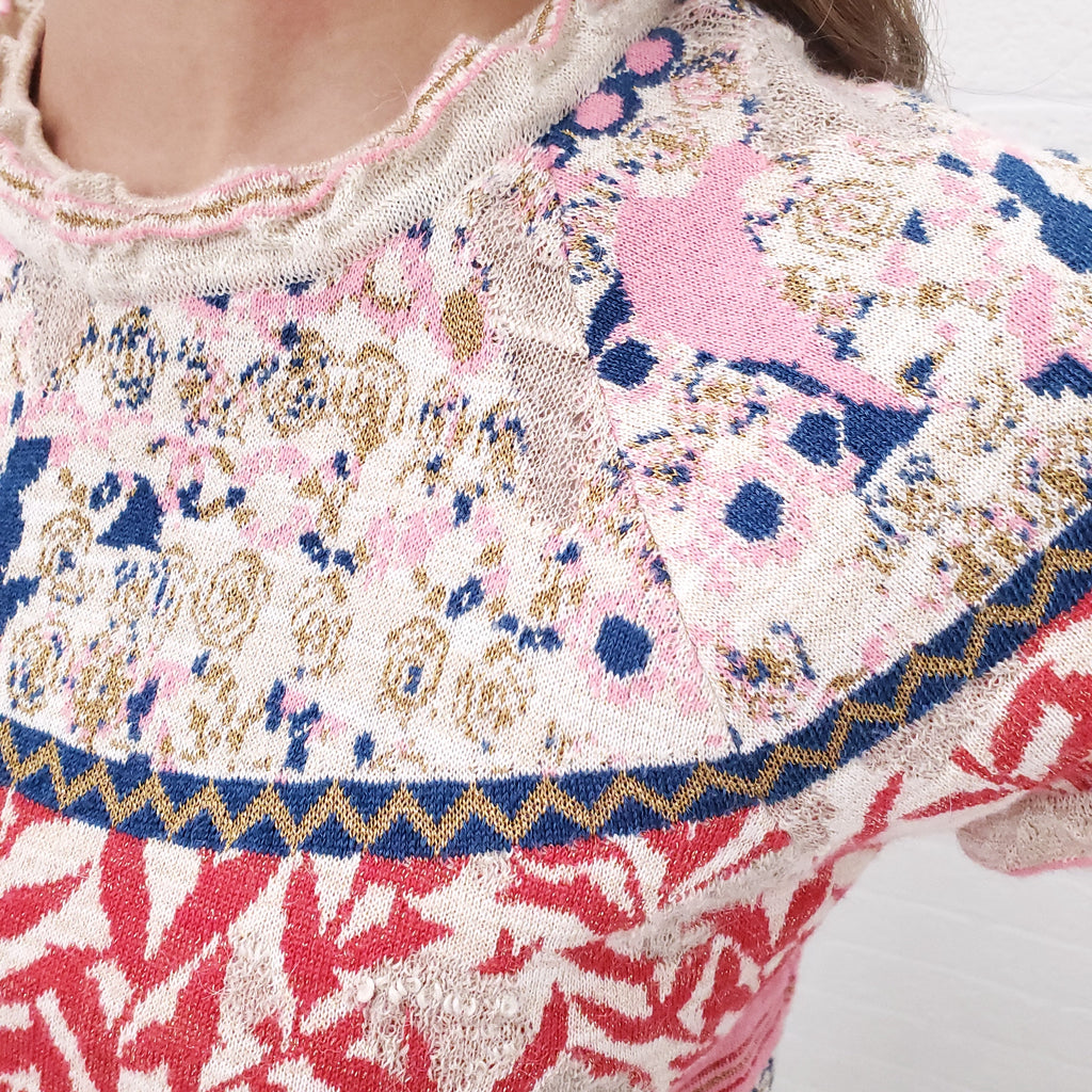 CHANEL KNIT PATTERNED SWEATER - SIZE 36