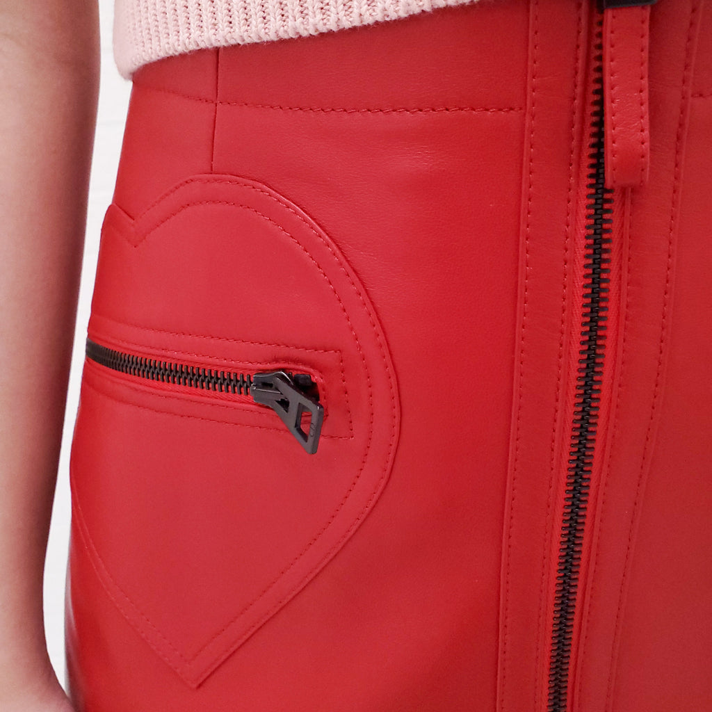 CHRISTIAN DIOR RED HEART LEATHER SKIRT - SIZE 36