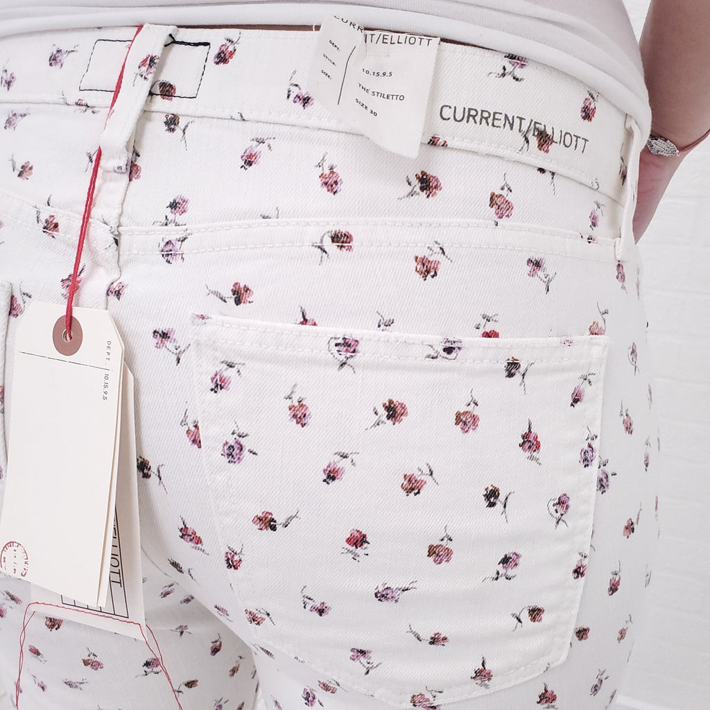 CURRENT/ELLIOTT FLORAL WHITE DENIM JEANS - SIZE 30