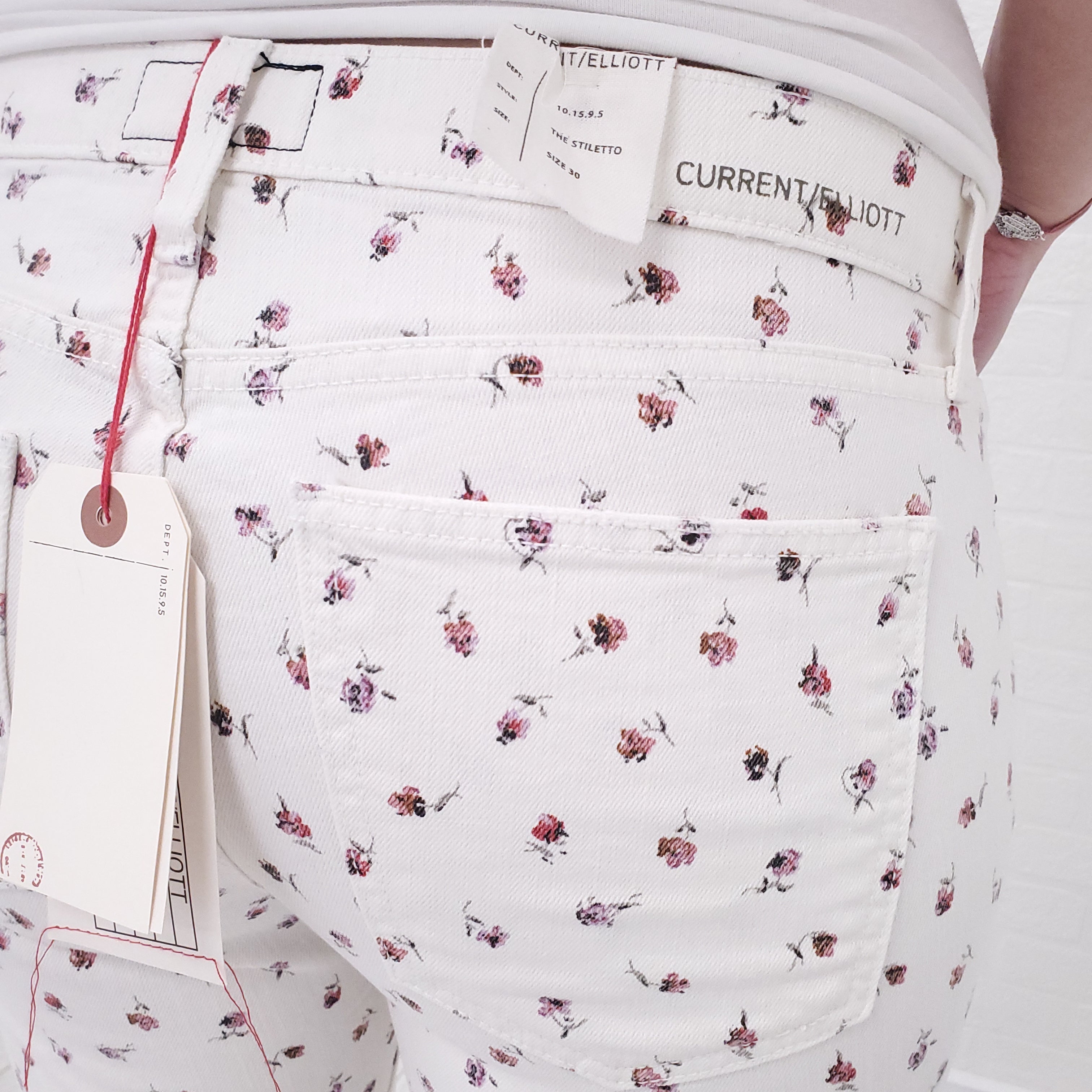 CURRENT/ELLIOTT FLORAL WHITE DENIM JEANS - SIZE 30