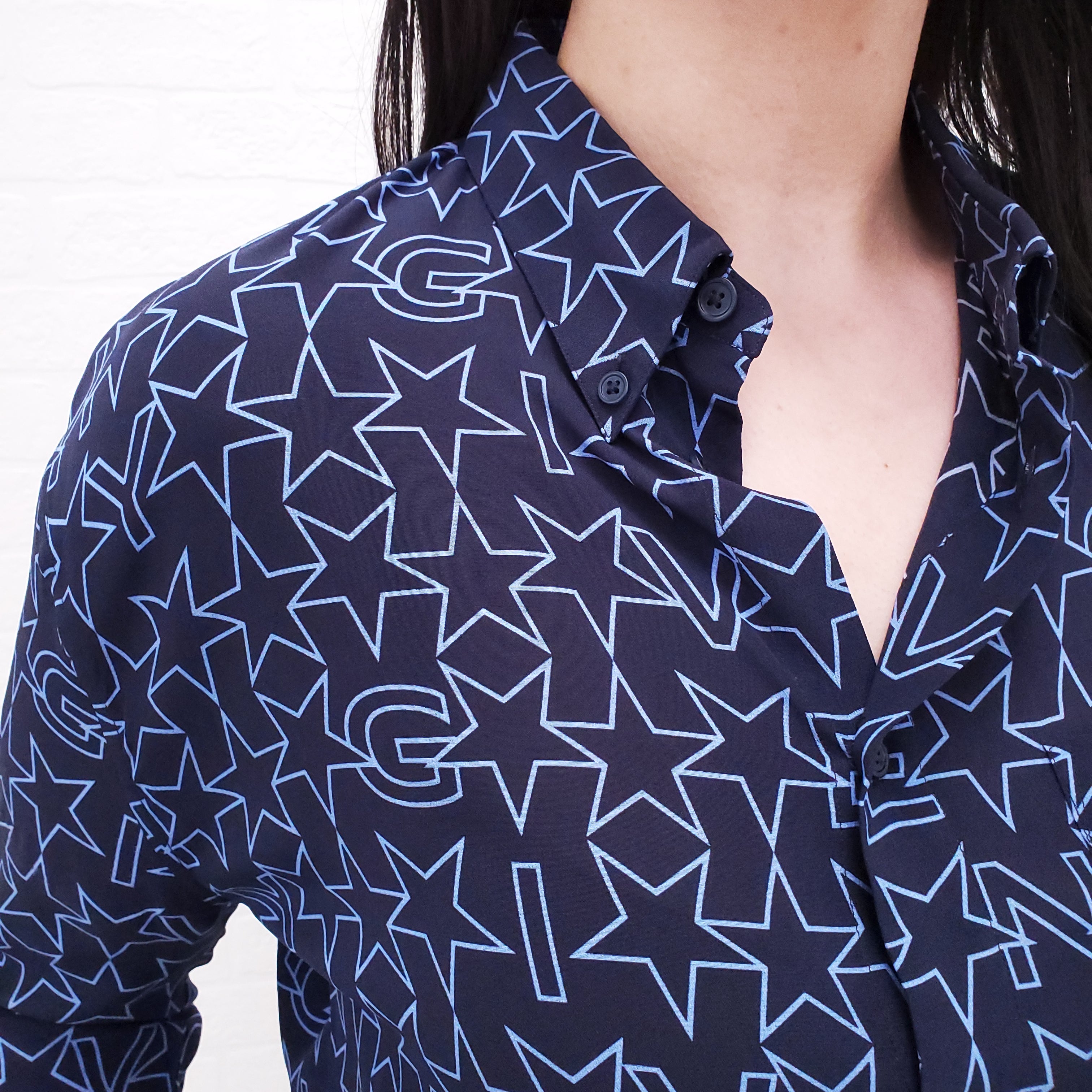 GIVENCHY NAVY LOGO BLOUSE WITH STARS - SIZE S