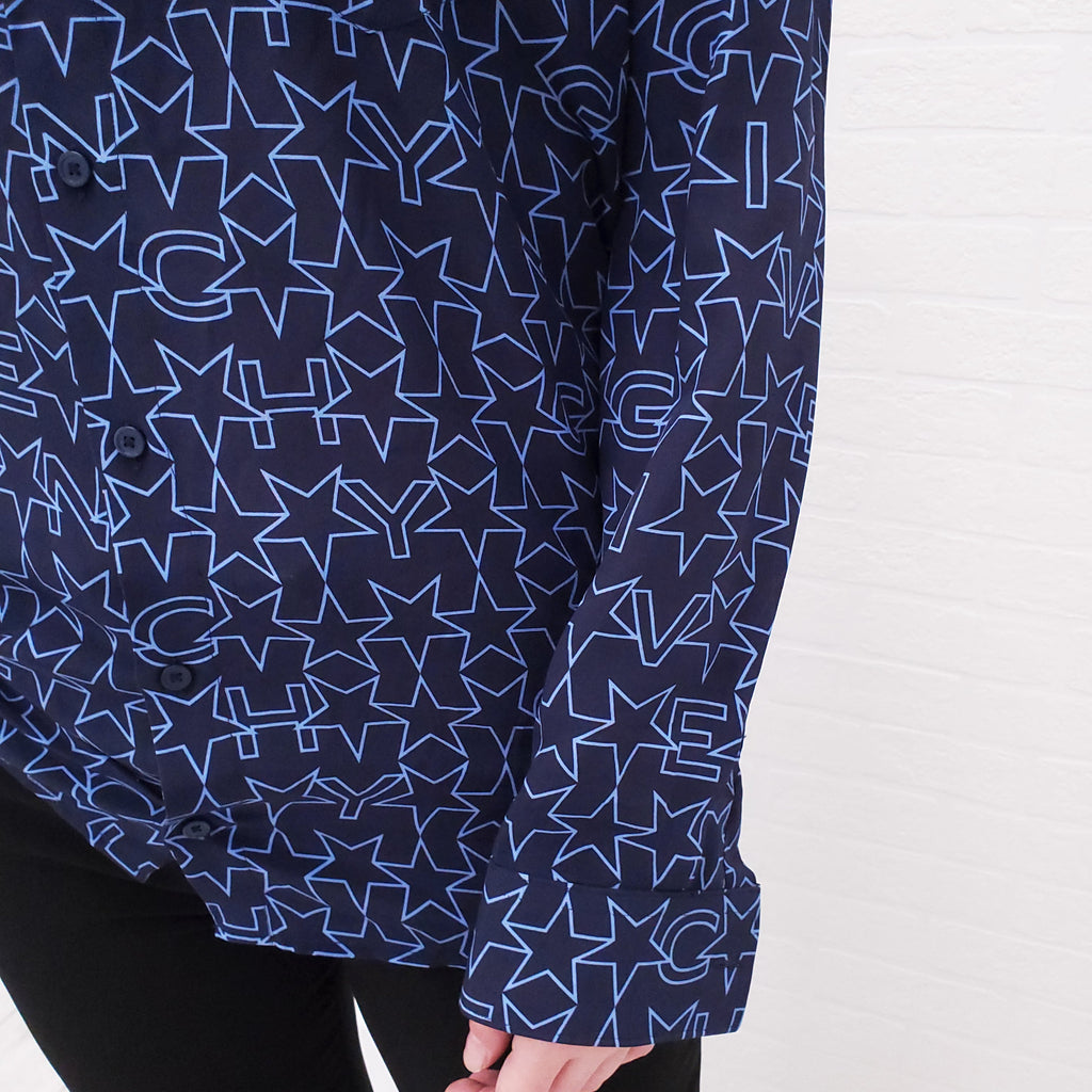 GIVENCHY NAVY LOGO BLOUSE WITH STARS - SIZE S
