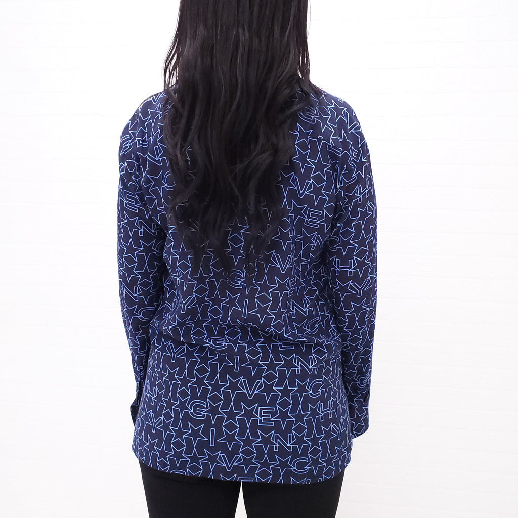 GIVENCHY NAVY LOGO BLOUSE WITH STARS - SIZE S