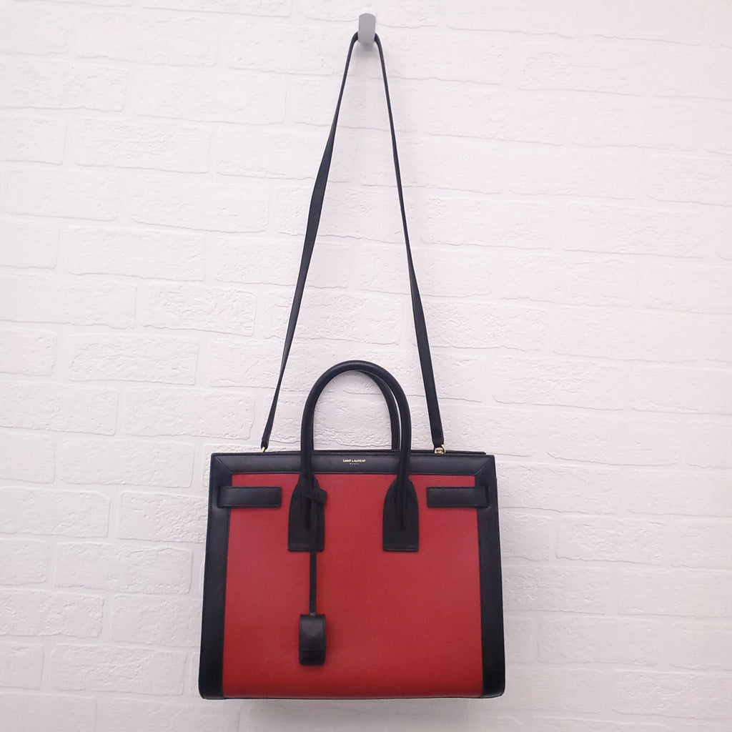SAINT LAURENT RED AND BLACK SAC DE JOUR