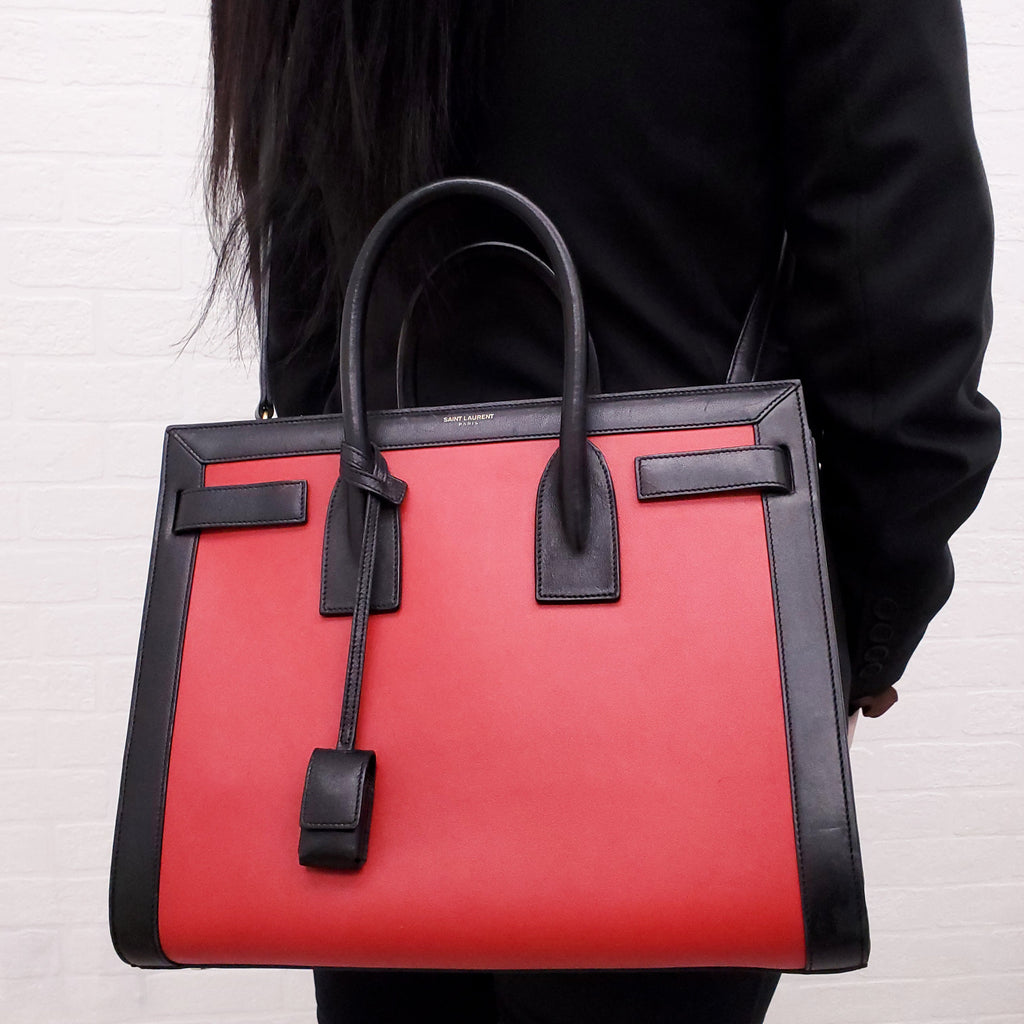 SAINT LAURENT RED AND BLACK SAC DE JOUR