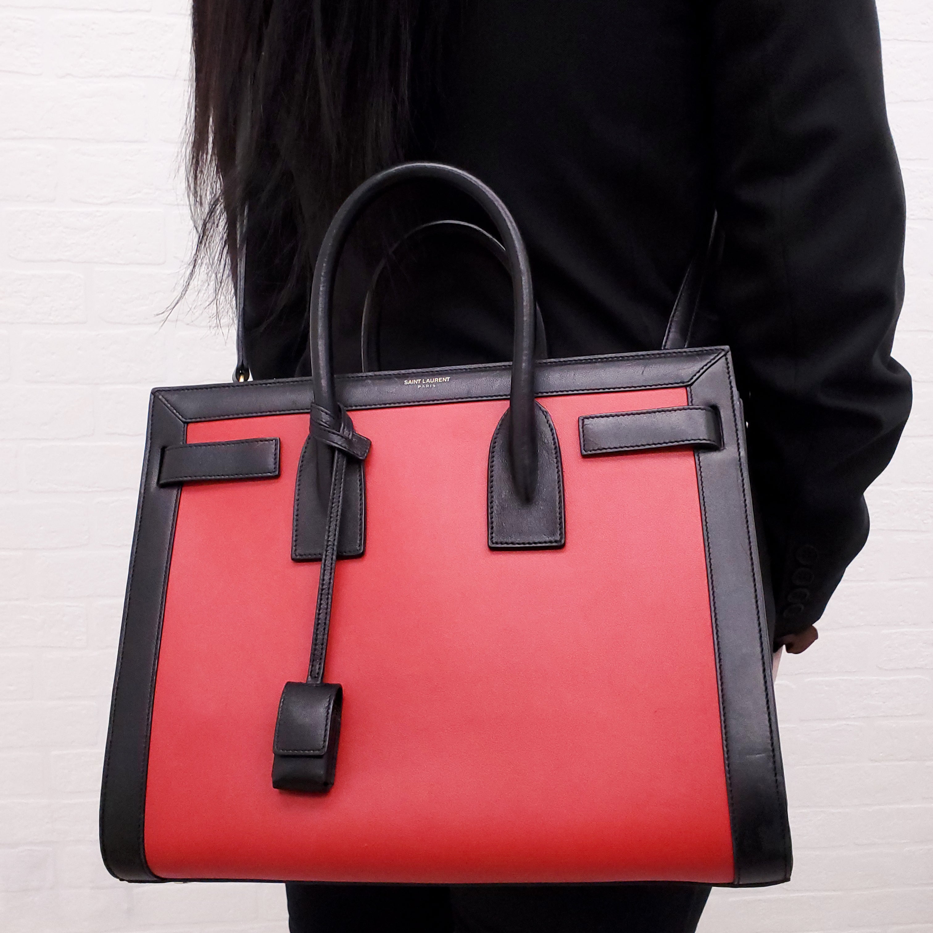 SAINT LAURENT RED AND BLACK SAC DE JOUR