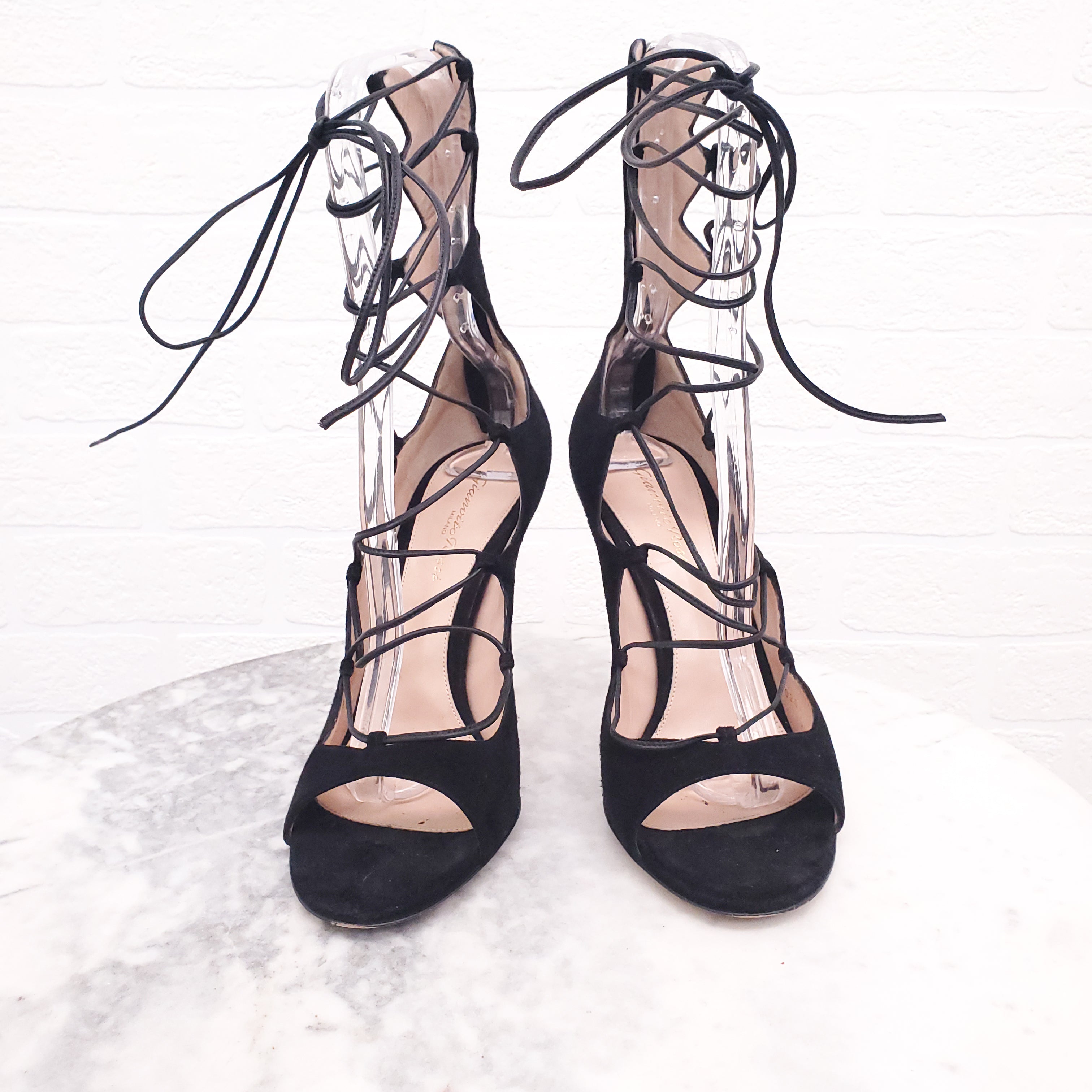 GIANVITO ROSSI SUEDE LACE UP HEELS - SIZE 39