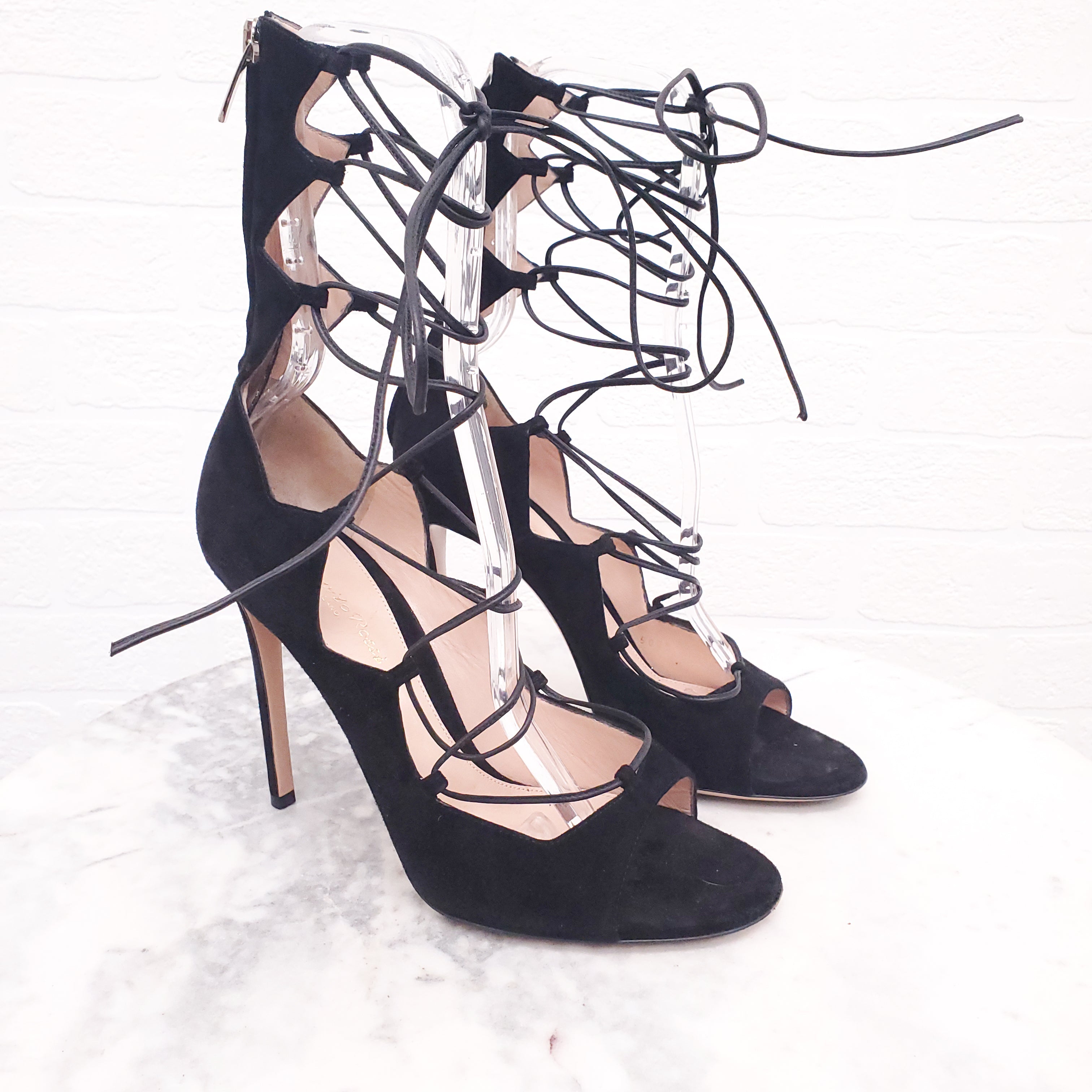 GIANVITO ROSSI SUEDE LACE UP HEELS - SIZE 39