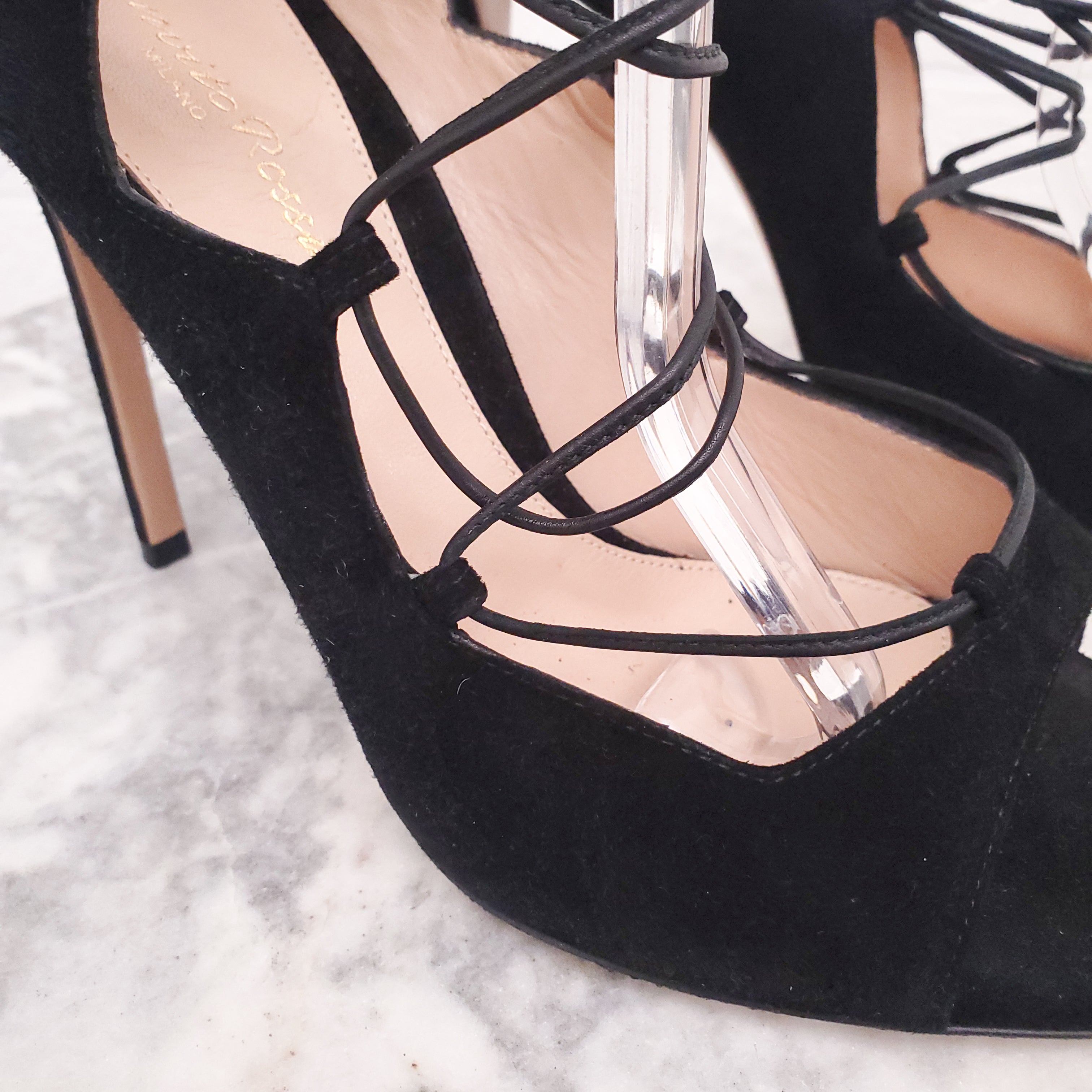 GIANVITO ROSSI SUEDE LACE UP HEELS - SIZE 39