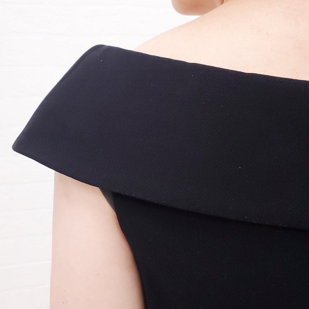 CHRISTIAN DIOR BLACK OFF THE SHOULDER DRESS - SIZE 40