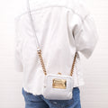 DOLCE & GABBANA SILVER LEATHER MINI PURSE WITH GOLD LOGO