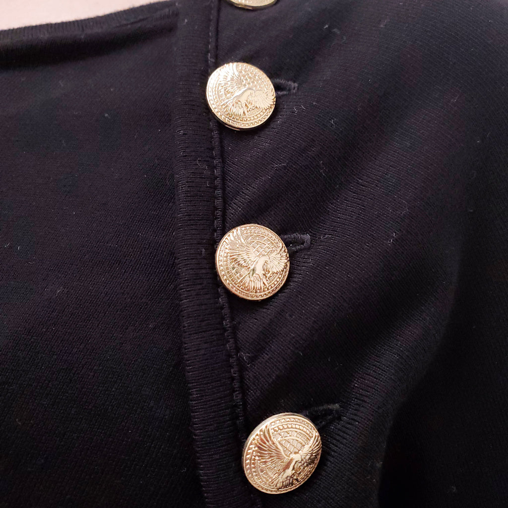 BALMAIN BLACK TUNIC TOP WITH GOLD BUTTONS - SIZE 40