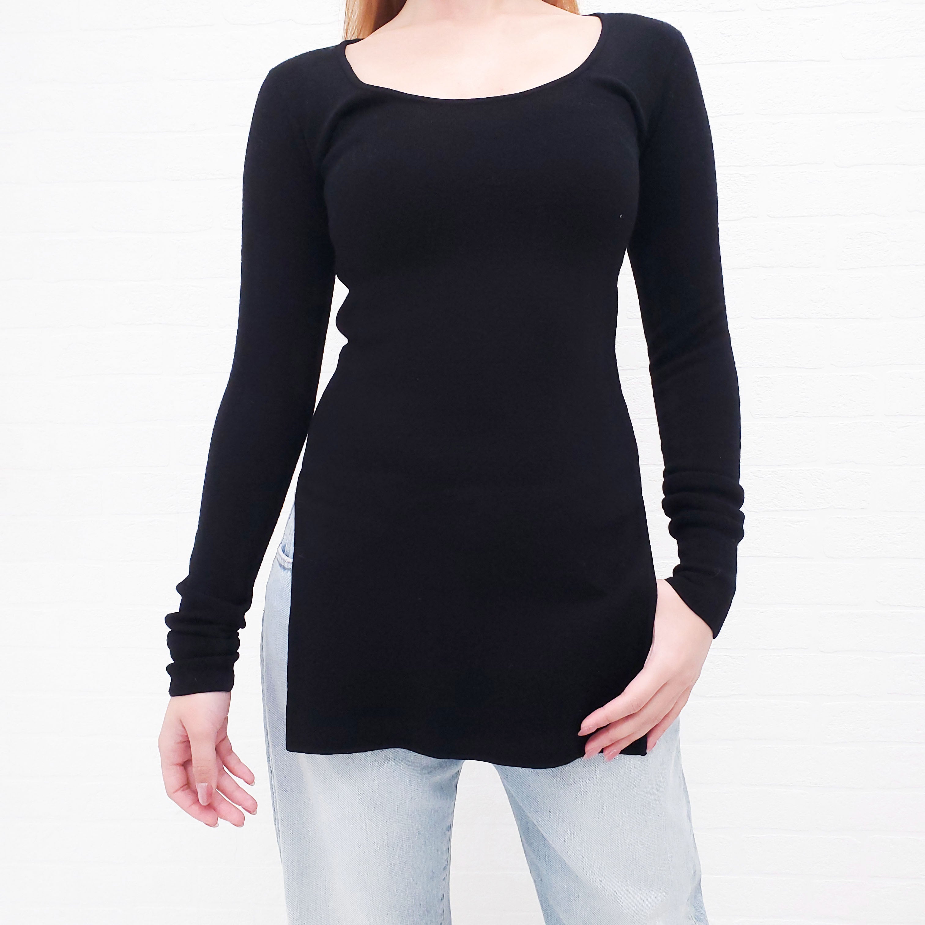 TOTEME BLACK SIDE-SLIT LONG SLEEVE TOP - SIZE XXS