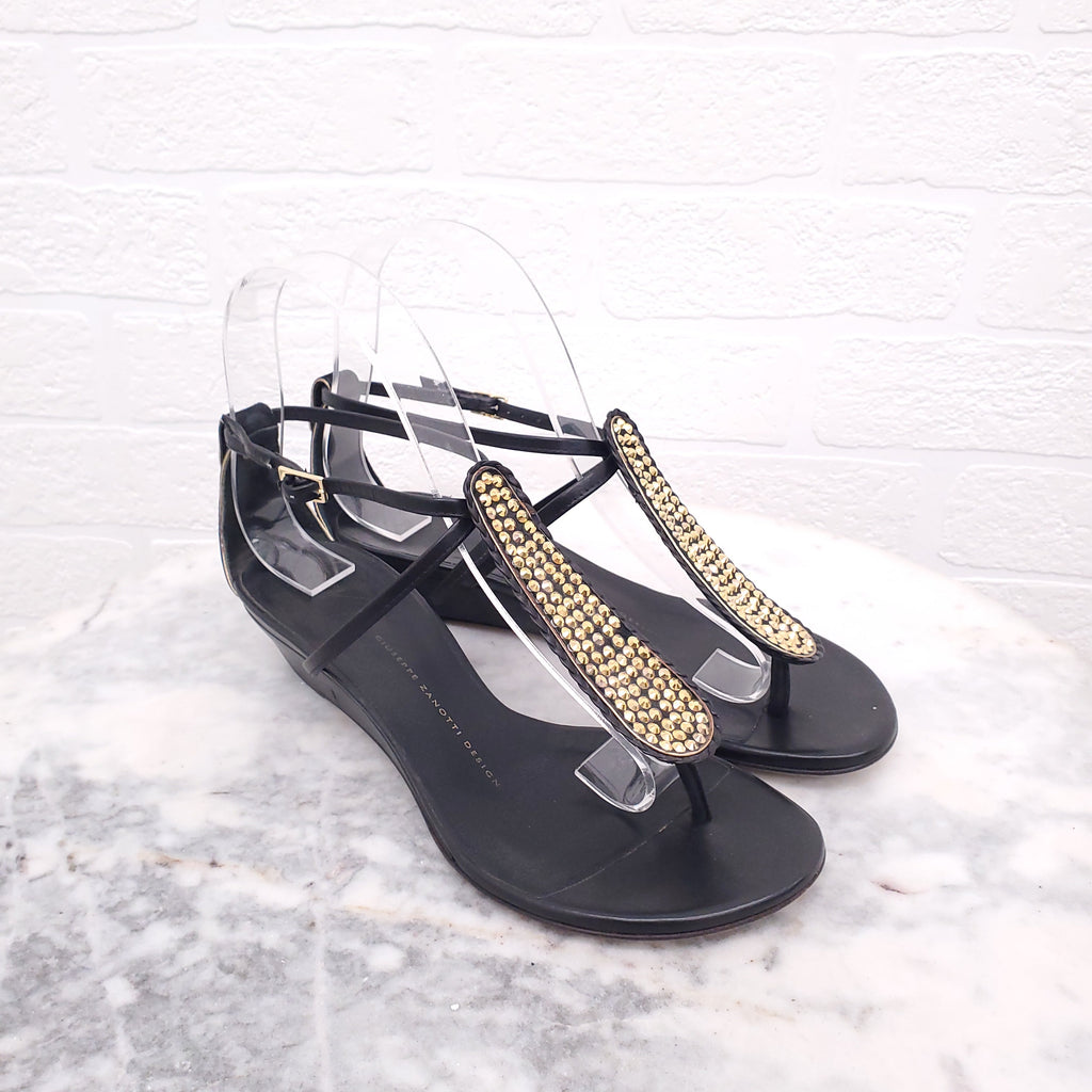 GIUSEPPE ZANOTTI BLACK AND GOLD SANDALS - SIZE 36