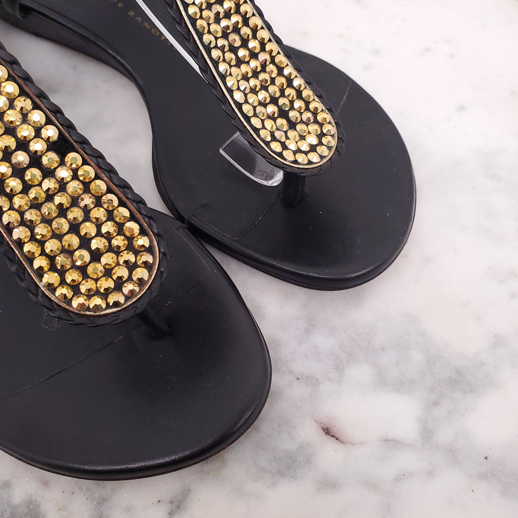 GIUSEPPE ZANOTTI BLACK AND GOLD SANDALS - SIZE 36