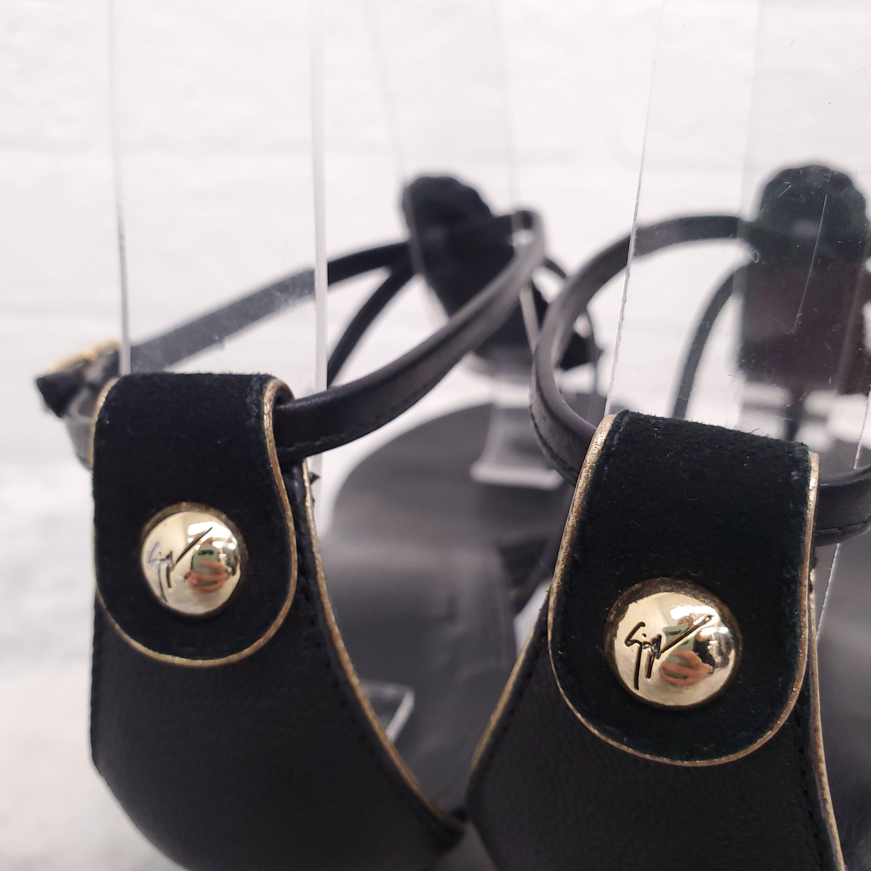 GIUSEPPE ZANOTTI BLACK AND GOLD SANDALS - SIZE 36