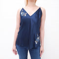 CAMI SILK TANK WITH EMBROIDERY DETAIL - SIZE XS