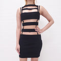 BALMAIN BLACK CUTOUT MESH KNIT MINI DRESS - SIZE 38