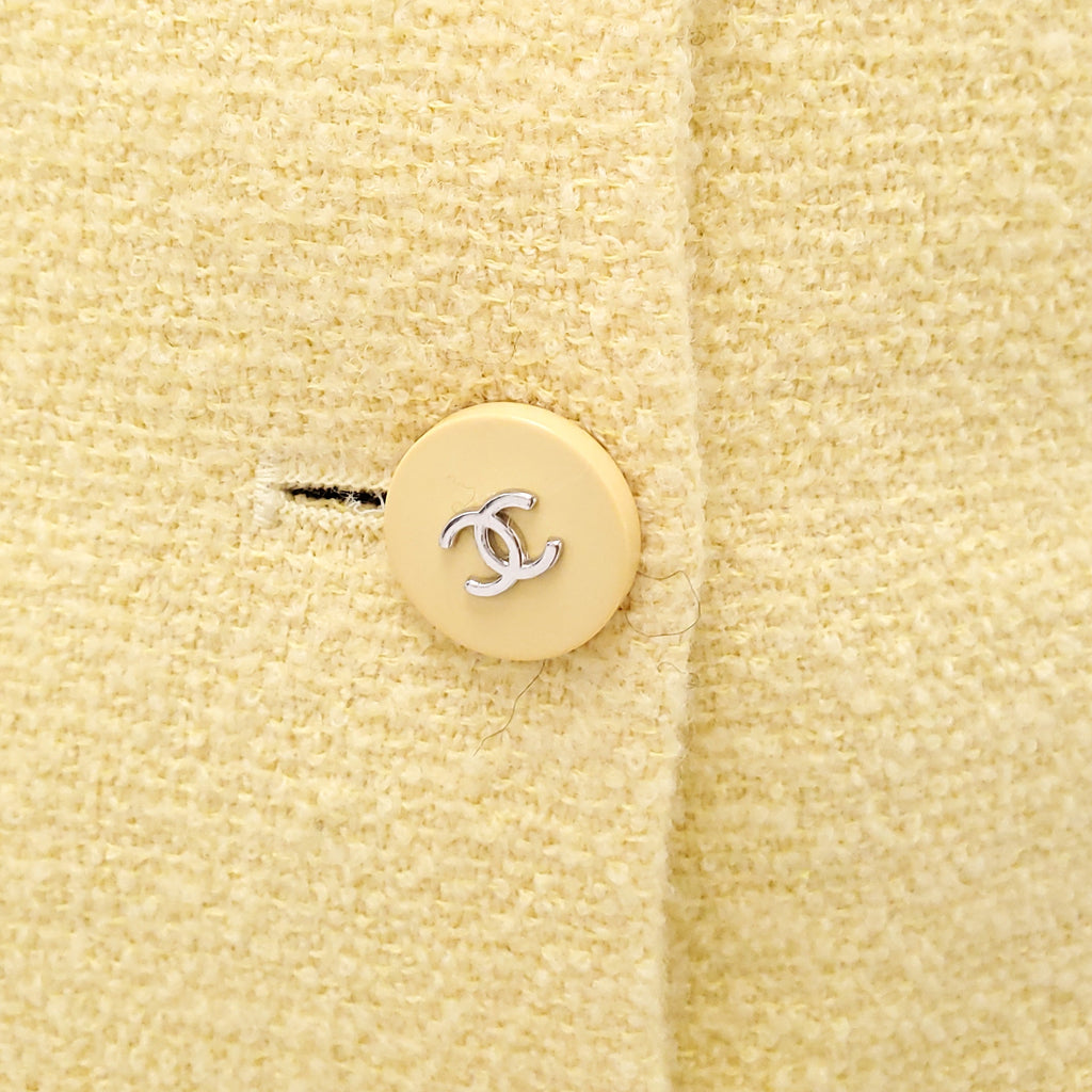 CHANEL YELLOW TWEED JACKET WITH LOGO BUTTONS - SIZE 36