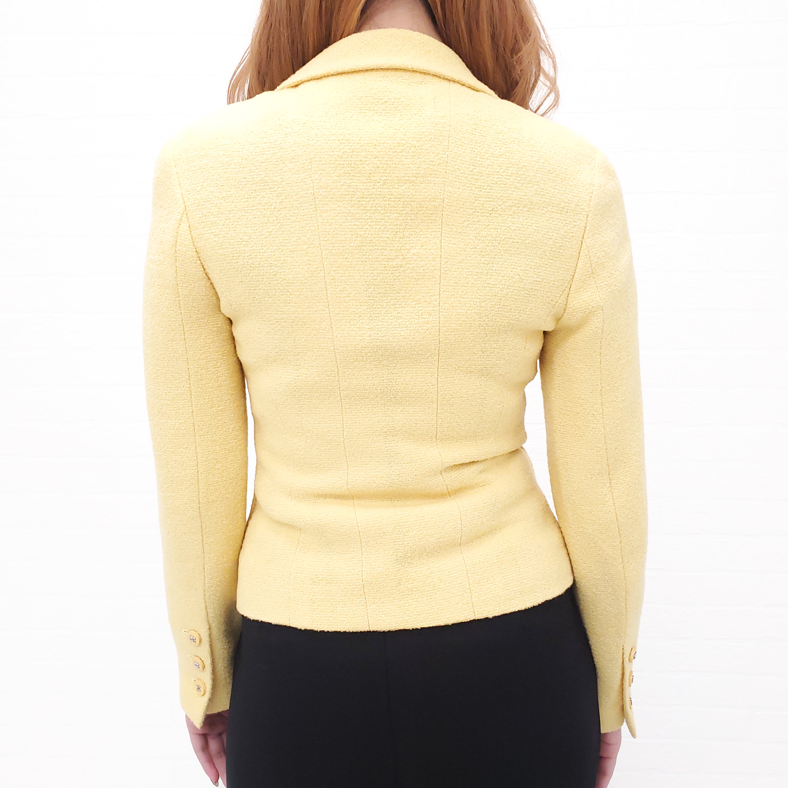 CHANEL YELLOW TWEED JACKET WITH LOGO BUTTONS - SIZE 36
