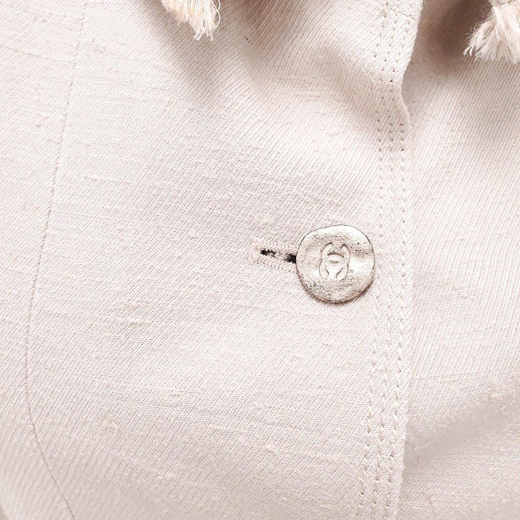 CHANEL NUDE DENIM JACKET WITH LOGO BUTTONS - SIZE 38