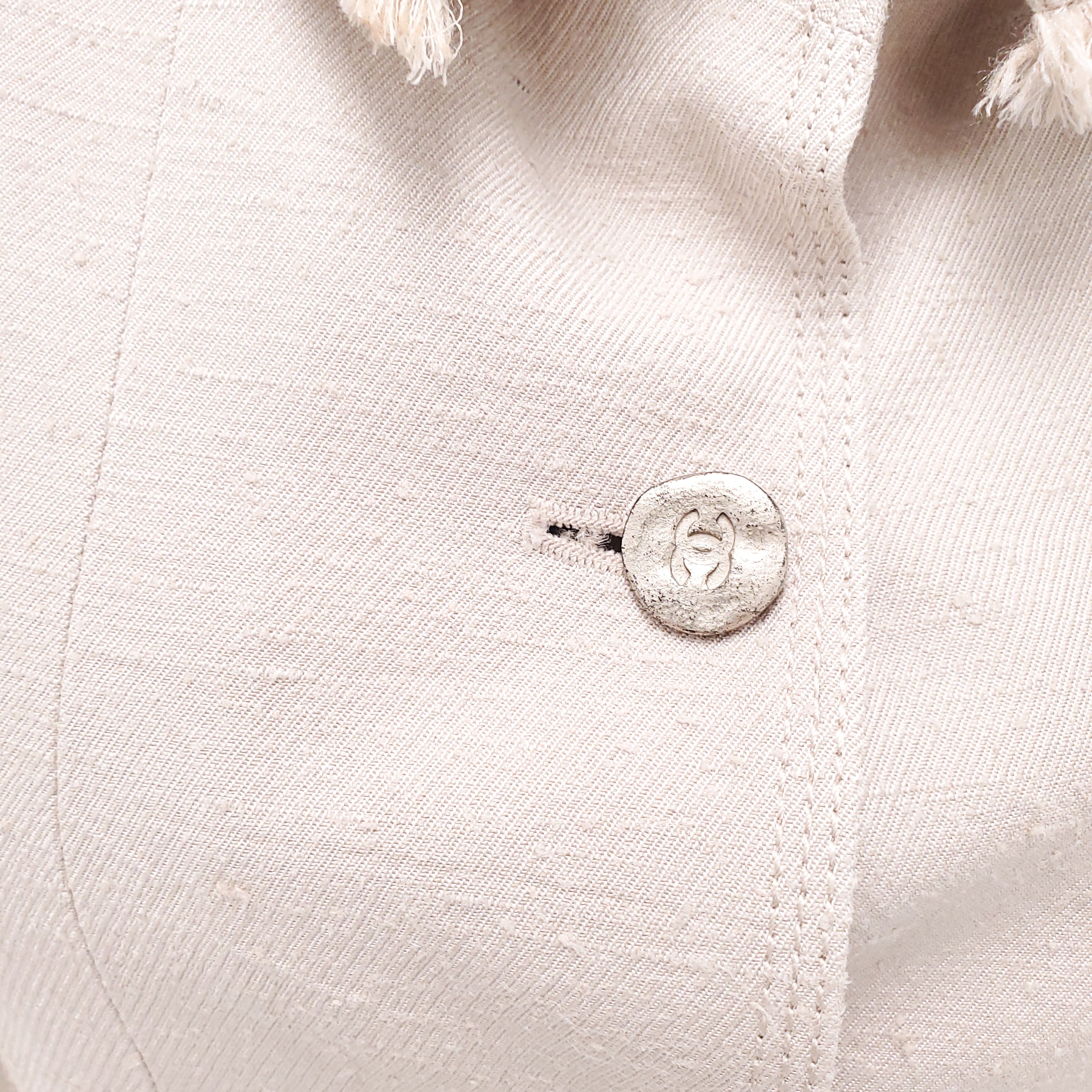 CHANEL NUDE DENIM JACKET WITH LOGO BUTTONS - SIZE 38